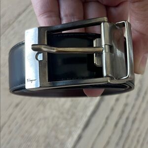 Salvatore Ferragamo Black Belt with Gold Buckle